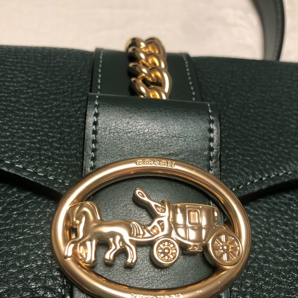 Coach flap shoulder bag with extra shorter handle in dark green - Picture 8 of 9